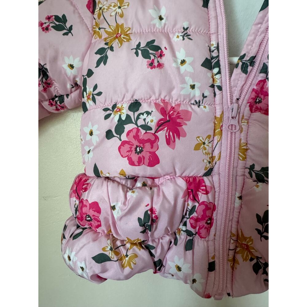 Little Beginnings Floral Hooded Puffer Jacket Bear Ears Pink 12 Months - Picture 2 of 8